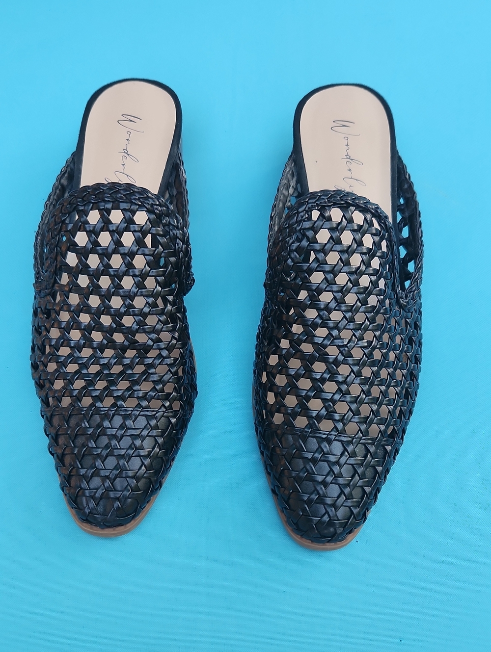 Wonderly Black Woven Leather Mule Clogs